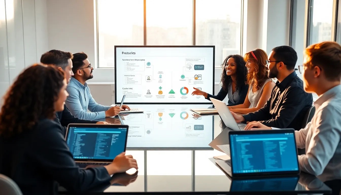 diverse software development team discussing security practices.